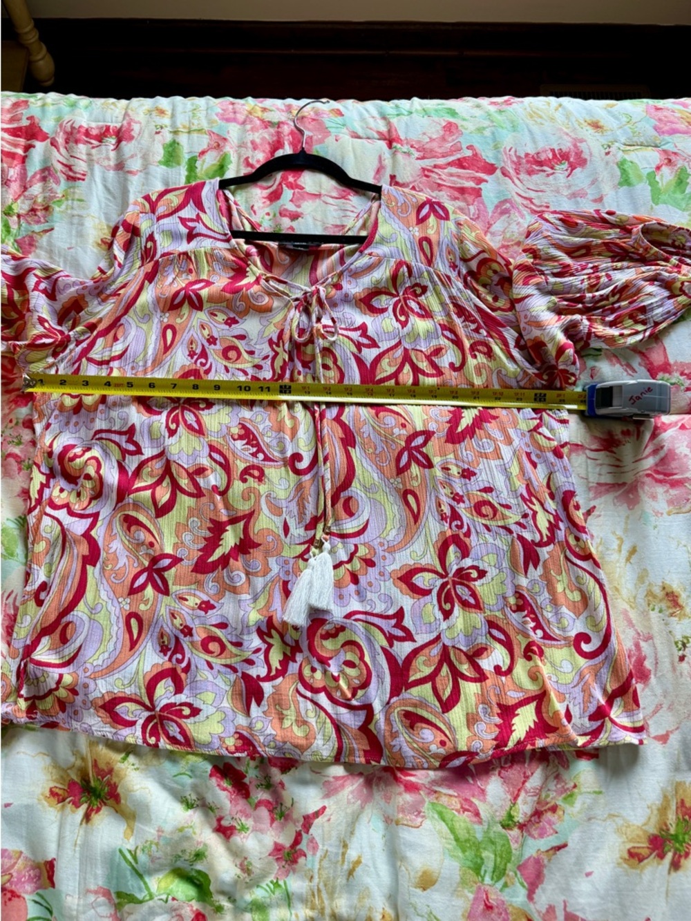 AGB Floral Paisley Tie-Front Tunic in Red, Orange & Yellow - Picture 7 of 11